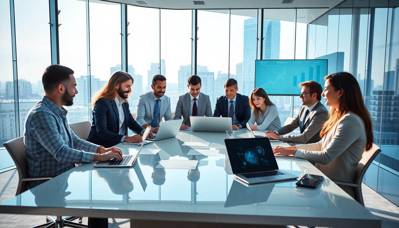 Engaged professionals showcasing crush on ai tools in a modern office environment.