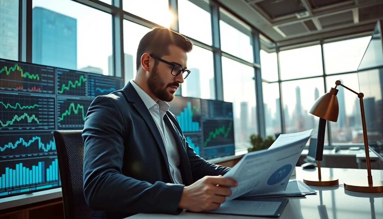 Analyze trends in lindy coin investing with a financial analyst in a modern office setting.