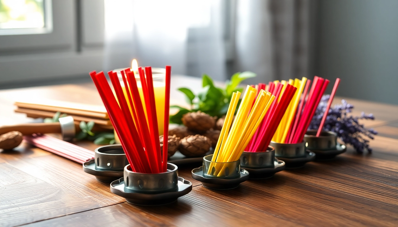Incenses for cleansing disposés sur une table en bois avec des herbes fraîches.