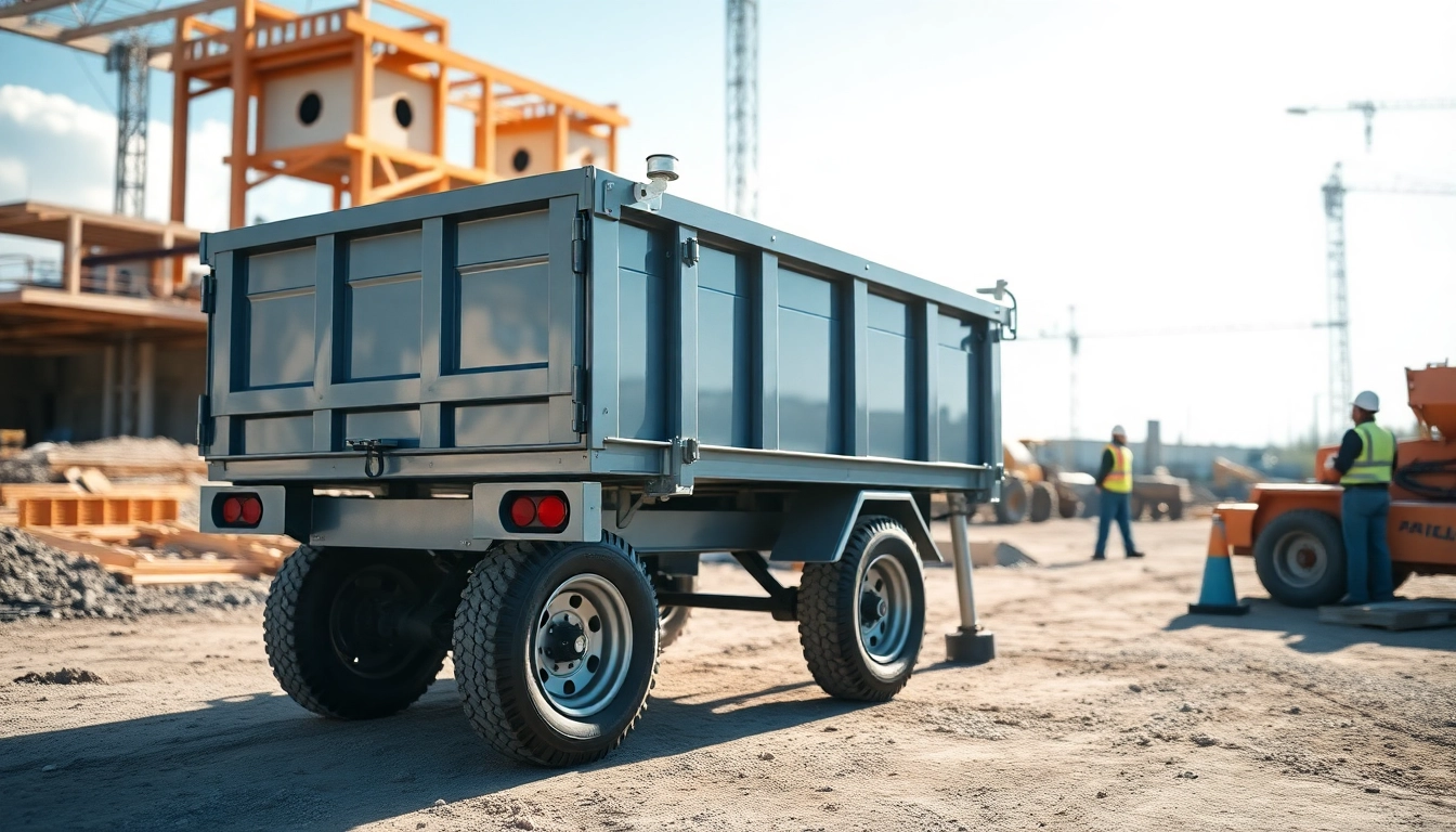 Explore hydraulic dump trailers for sale featuring powerful hydraulic lifts in a construction site setting.