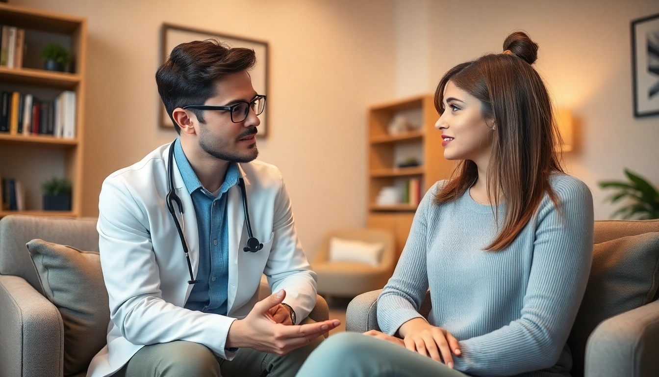 Engaging in bipolar disorder treatment during a therapy session with a caring therapist.