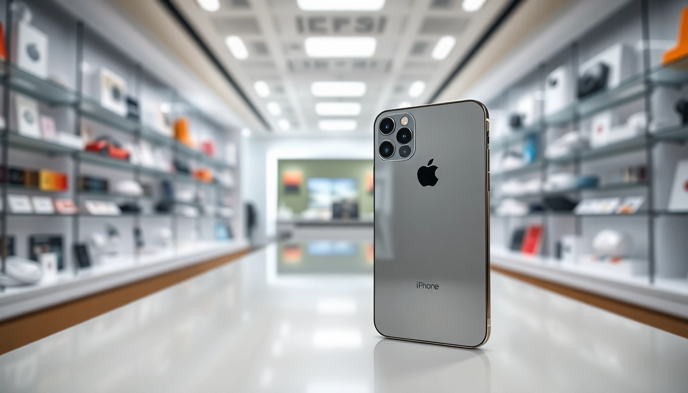 Showcase buy iphone pro with sleek design and vibrant display in a tech store environment.