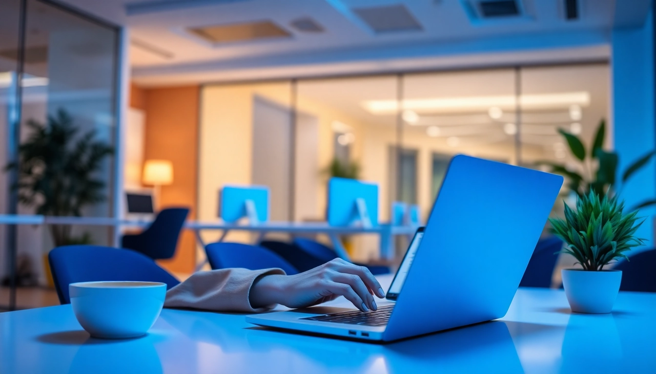 Engage with QuickQ software at quickq官网 while in a modern office setting.