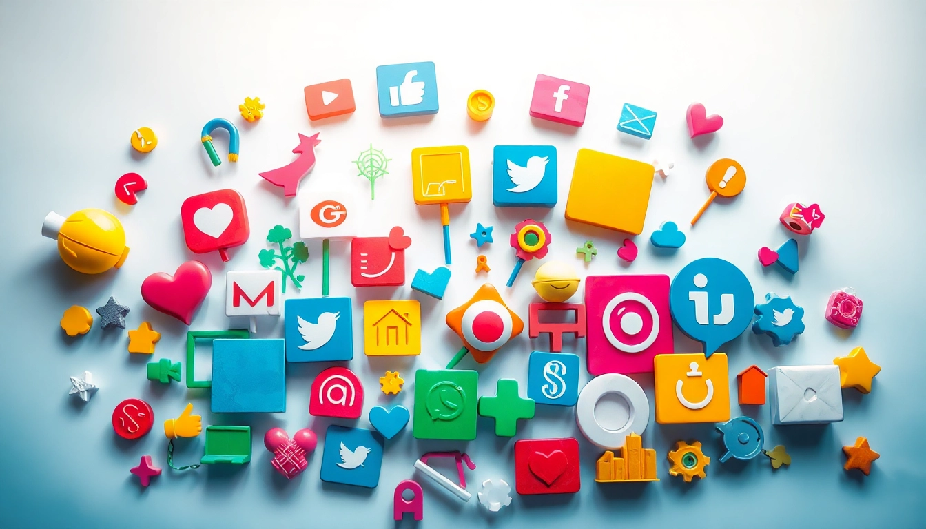 Showcase engaging Icons illustrating communication and creativity in a vibrant digital design.