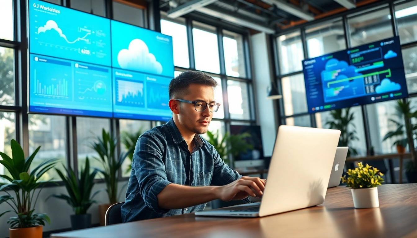 Showcasing Cloud infrastructure and DevOps services in a vibrant office environment for tech collaboration.