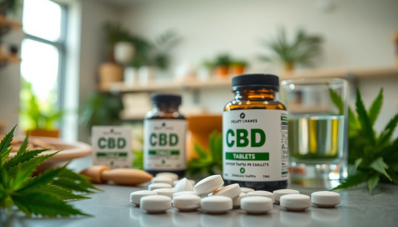 Showcase CBD tablets in a natural wellness setting, highlighting their calming effects and quality.