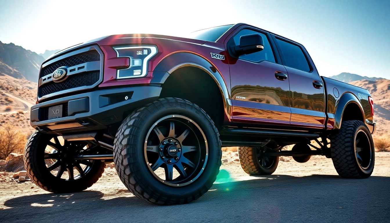 Enhance your ride with stylish XD wheels on a custom truck set in an adventurous landscape.
