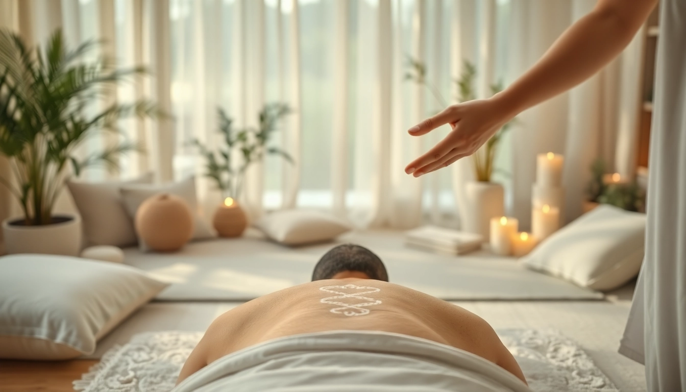 Experience lovehealingexpansion through a serene Reiki healing scene featuring gentle energy flow.