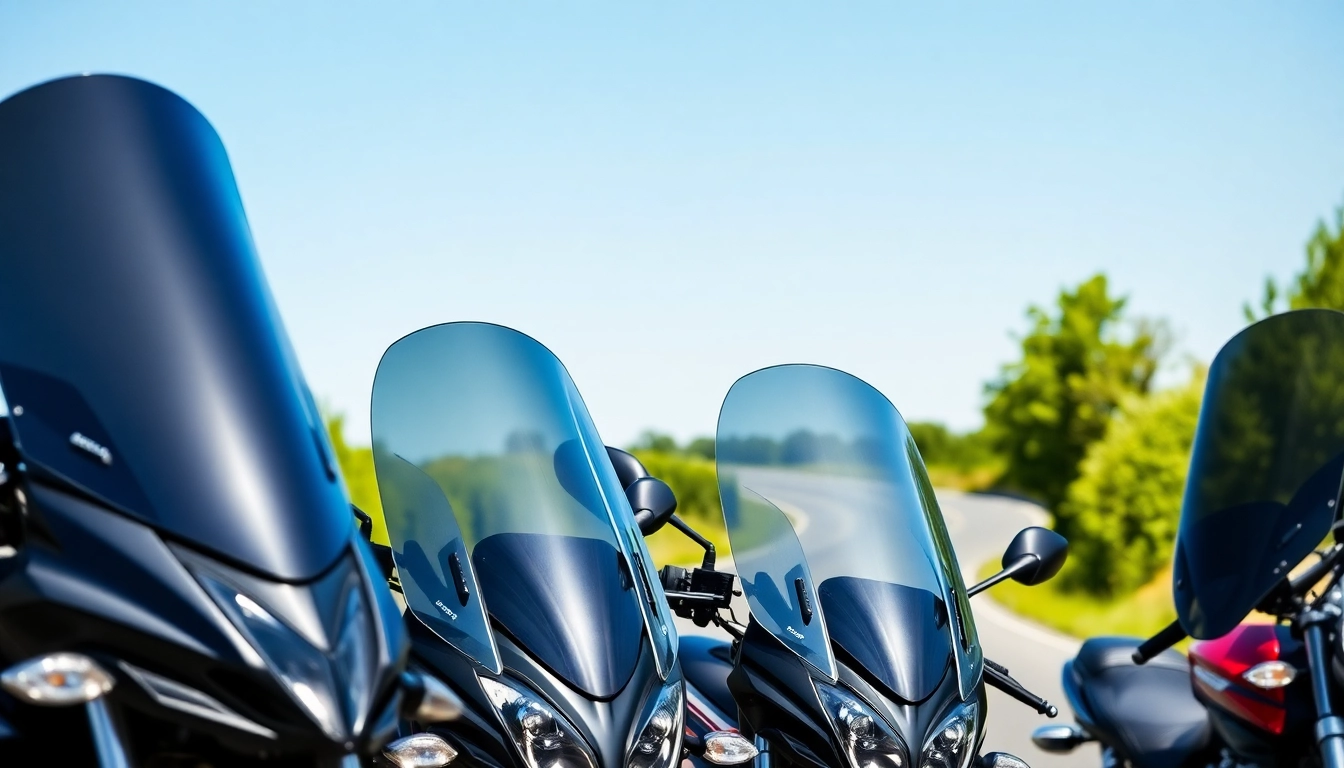 Showcasing various motorcycle windscreens, highlighting design and functionality.