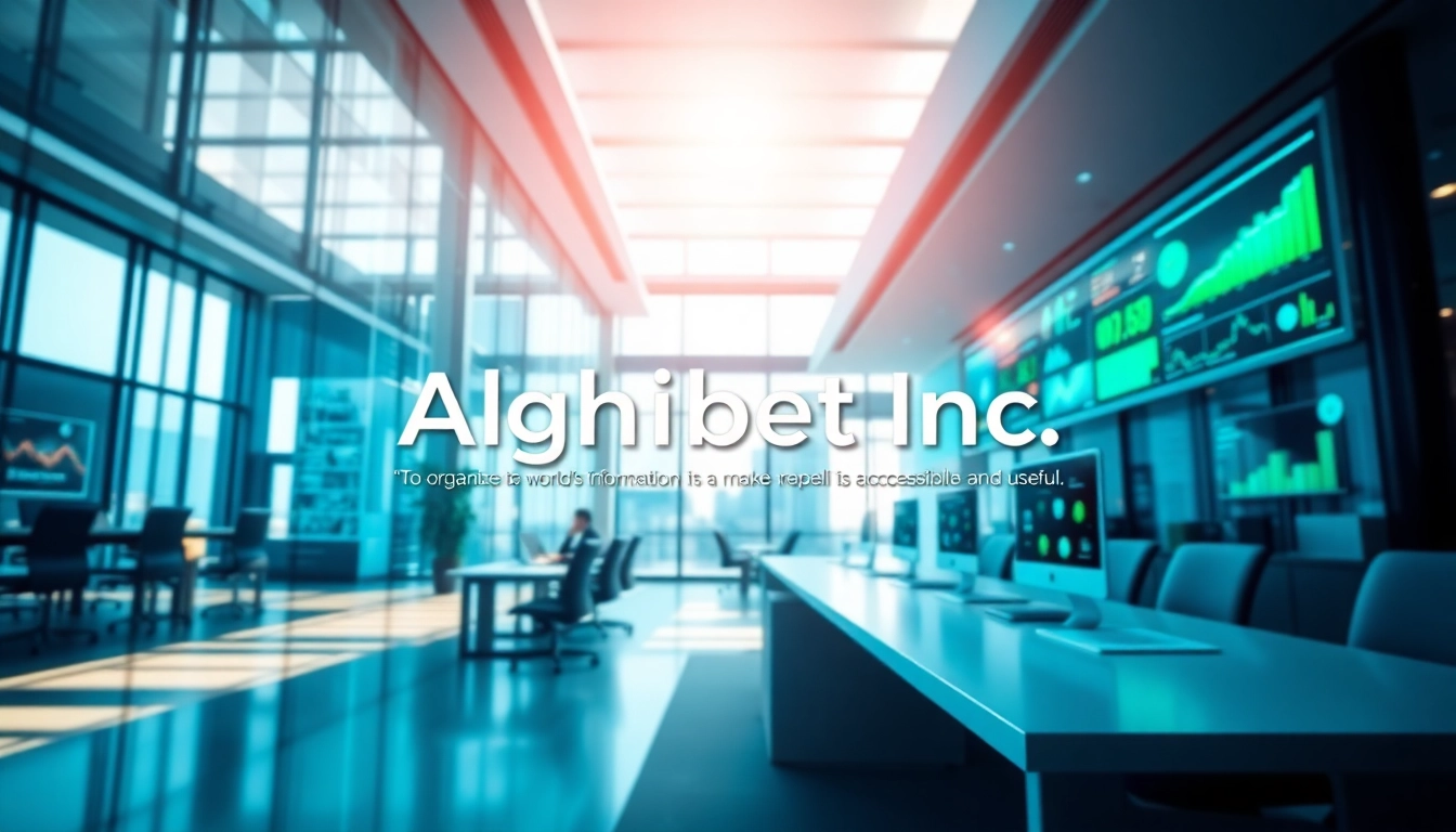 Illustration emphasizing the alphabet inc mission statement in a corporate office environment.