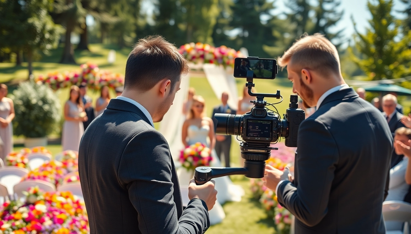 Experienced edmonton videographer capturing a wedding ceremony in a vibrant outdoor setting.