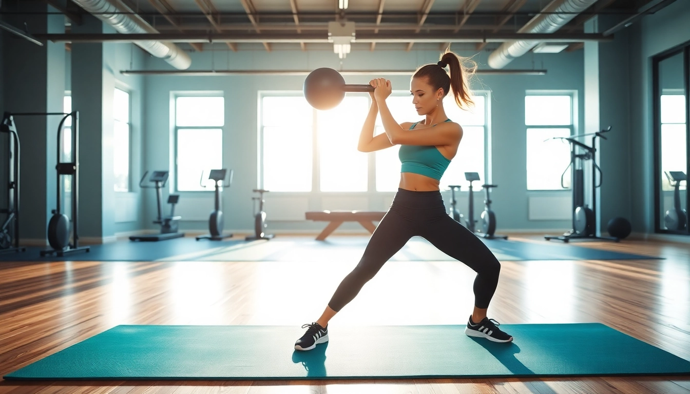 Dynamic workout for fat loss featuring a woman in a bright gym environment.