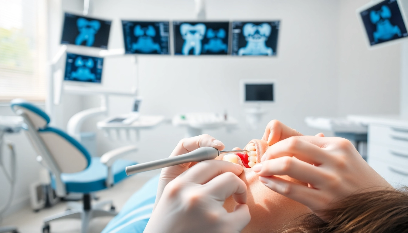 Demonstration of fillings and restorative work in a dental clinic with a patient undergoing treatment.