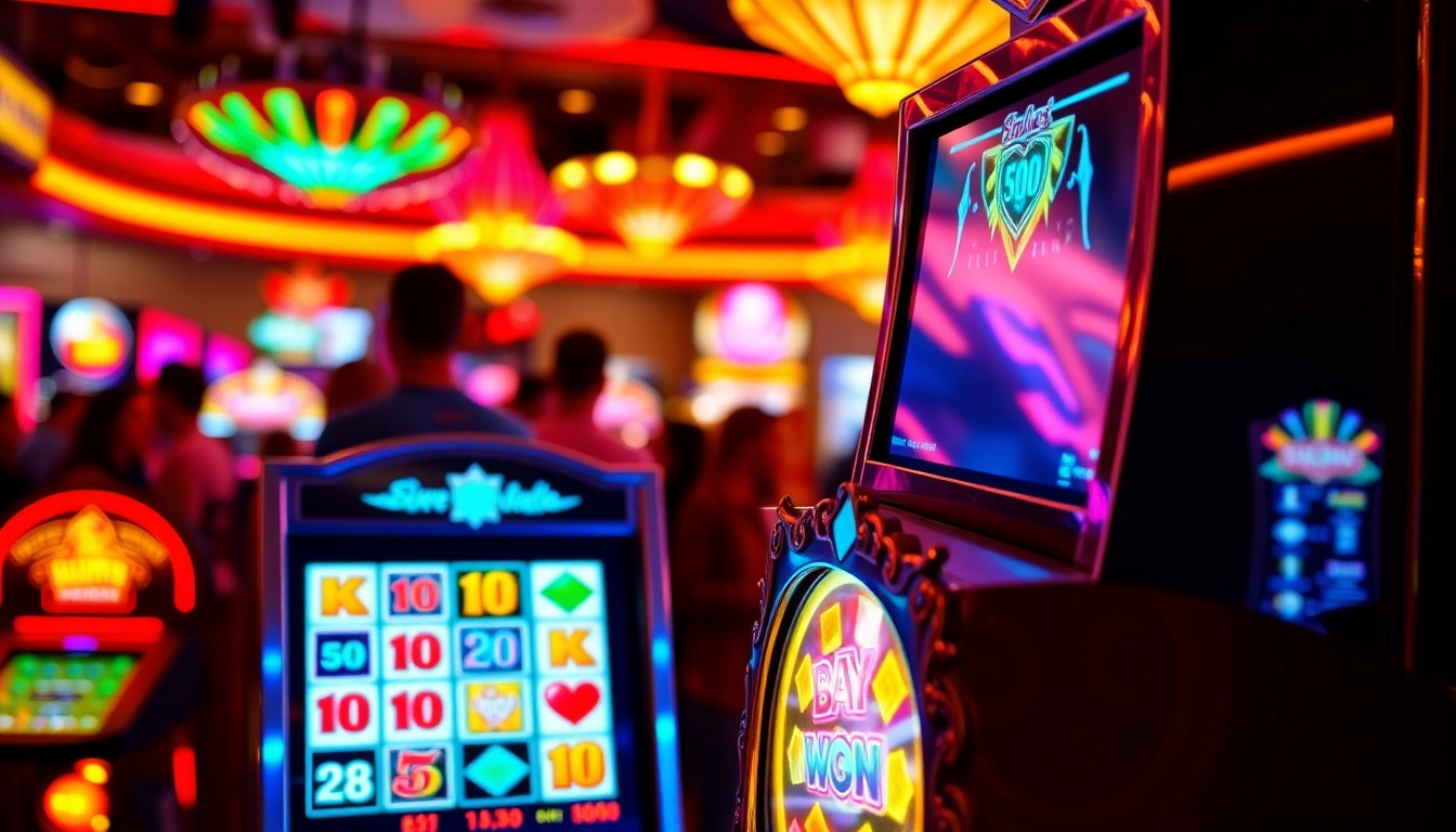Menangkan game slot di mesin slot yang berwarna-warni dengan suasana kasino yang meriah