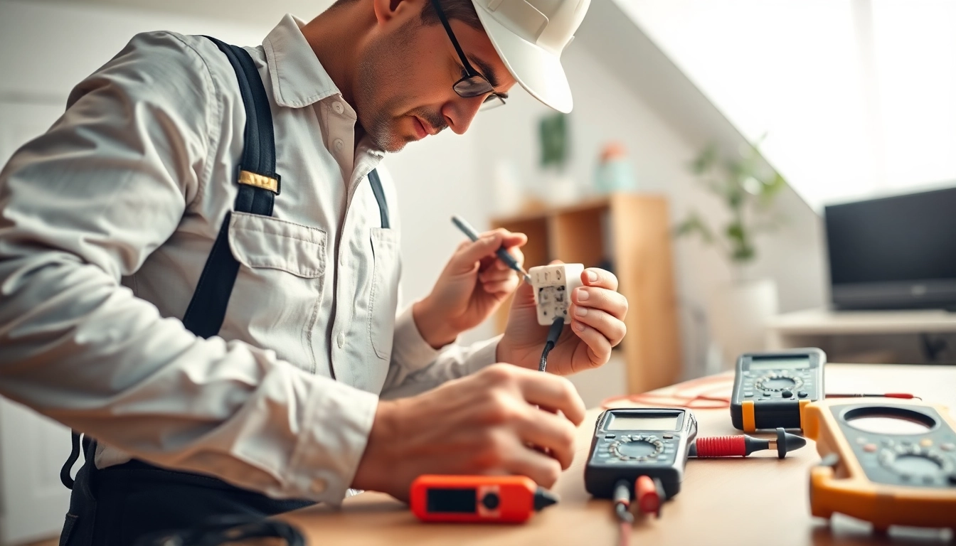 Electrical Contractor Clearwater repairing a circuit breaker, showcasing professional expertise and tools.
