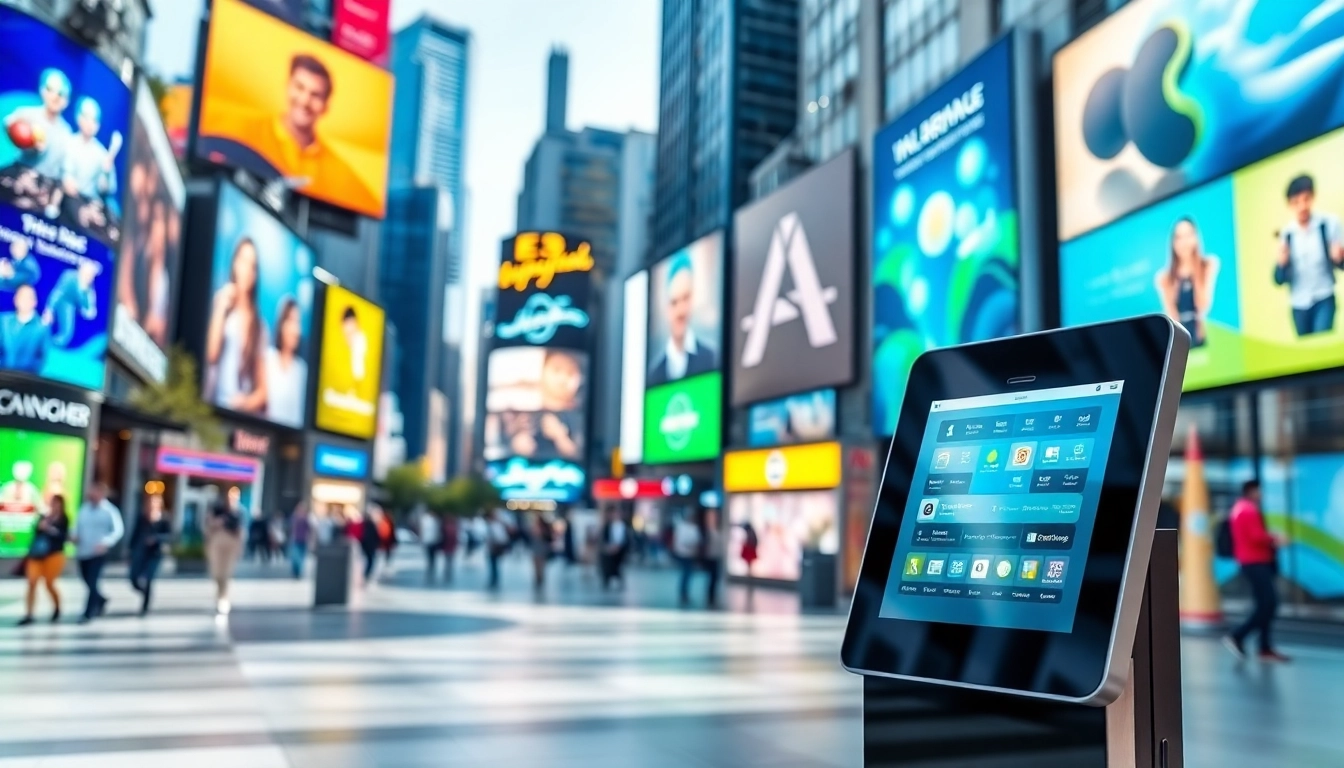 Engaging digital signage displays showcasing vibrant advertisements in an urban setting.