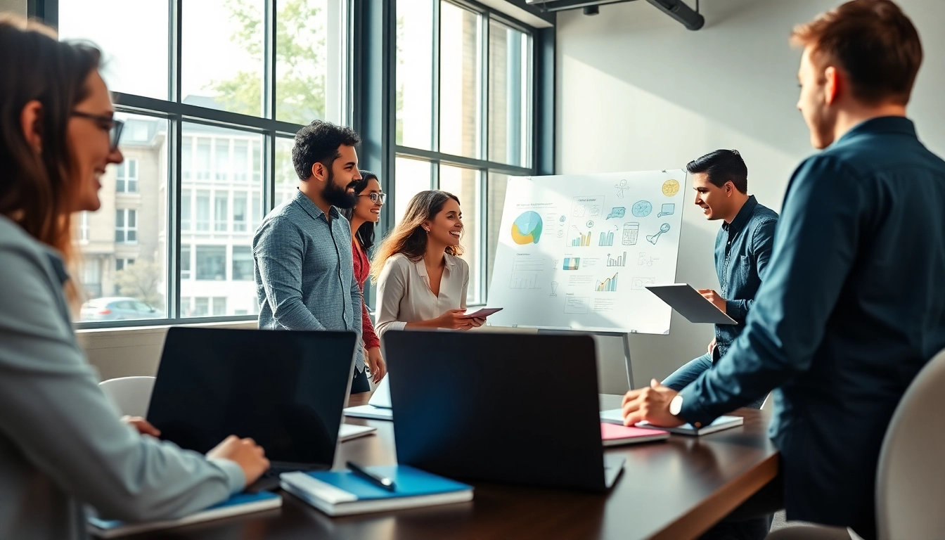 Social media management uitbesteden met een professioneel team in een moderne kantooromgeving.
