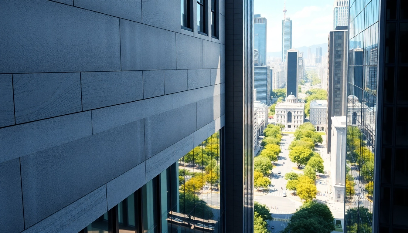 Architekturvisualisierung eines modernen Gebäudes in einer urbanen Umgebung mit lebendigen Details.