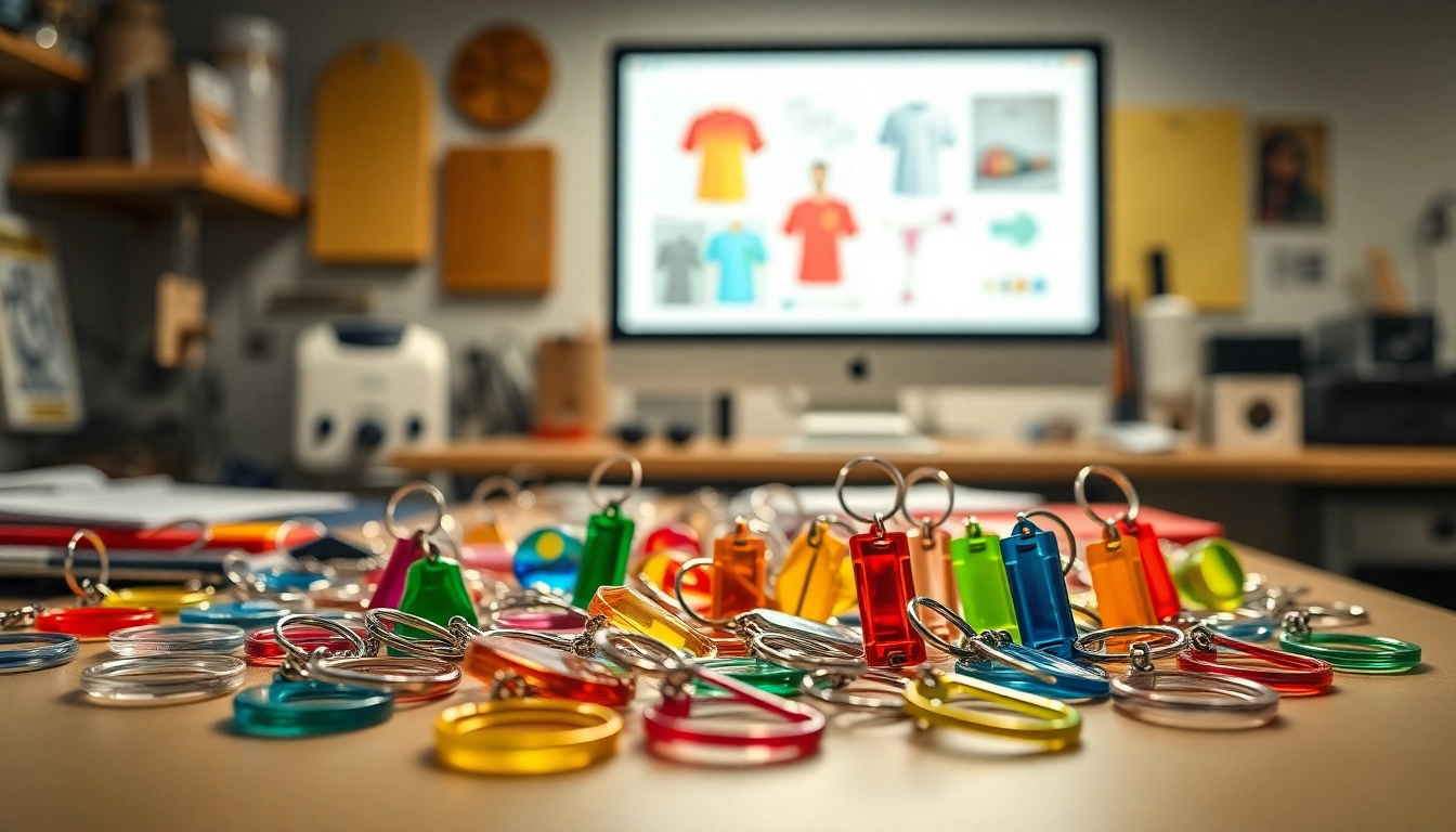 Showcase of an acrylic keychain maker's colorful workshop filled with customized acrylic keychains.