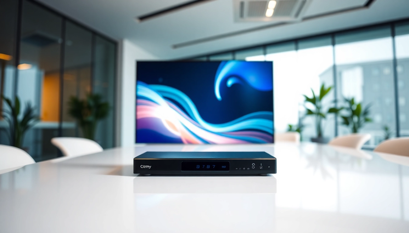 Showcasing an Android digital signage player set within a modern office environment highlighting dynamic content.