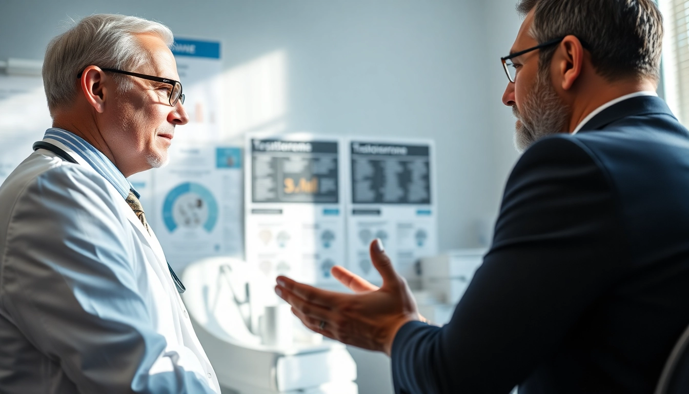 Engaging consultation on Testosterone Replacement Therapy with a doctor and patient discussing health options.