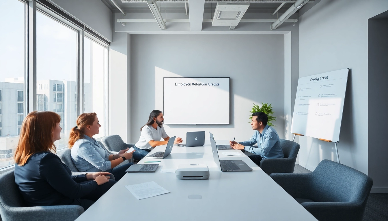 Discussing Employee Retention Credits in a modern office with engaged professionals