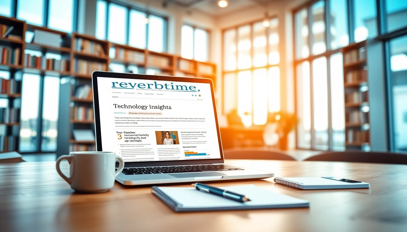 Showcasing the Reverbtime Magazine in a modern office with an inviting setup highlighting technology insights.