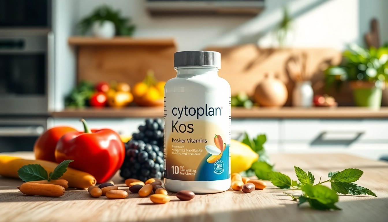 Cytoplan kosher vitamins showcased alongside fresh produce in a modern kitchen.