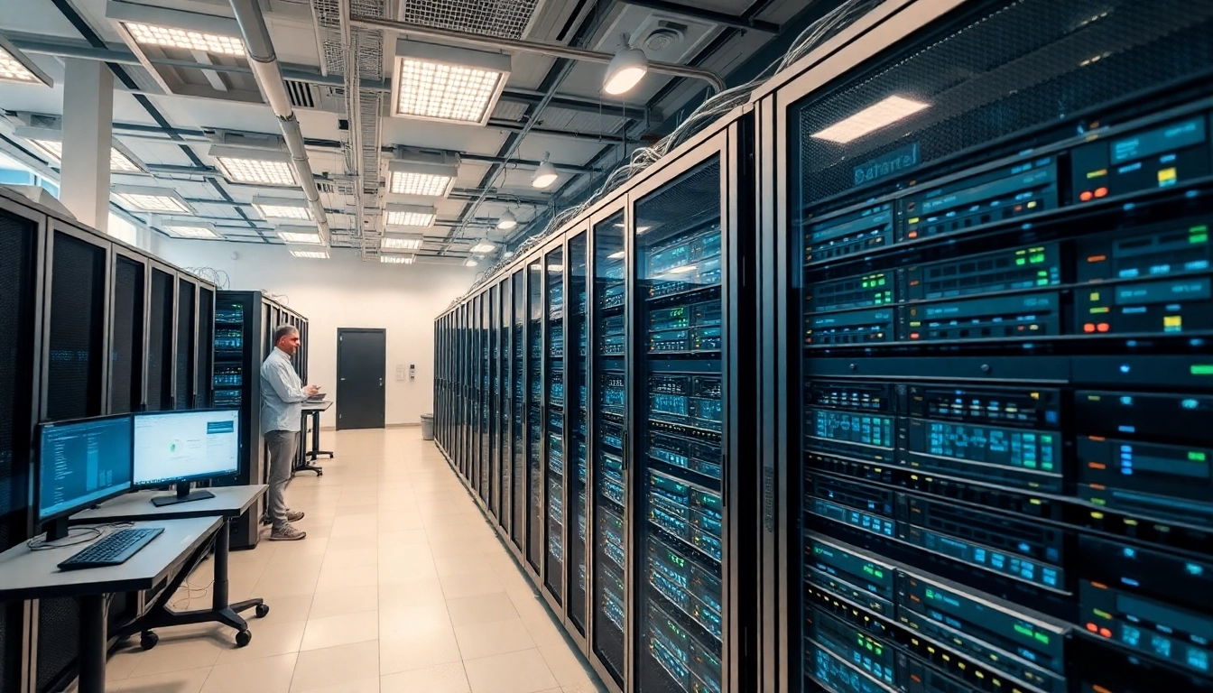 Effizient Server kaufen in einem modernen Rechenzentrum mit gut organisierten Server-Racks.