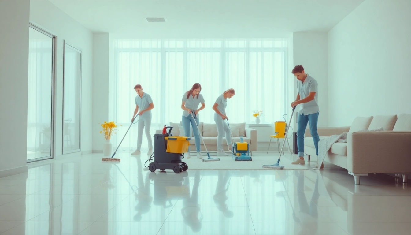 Bond cleaning professionals thoroughly cleaning a modern apartment, showcasing attention to detail.