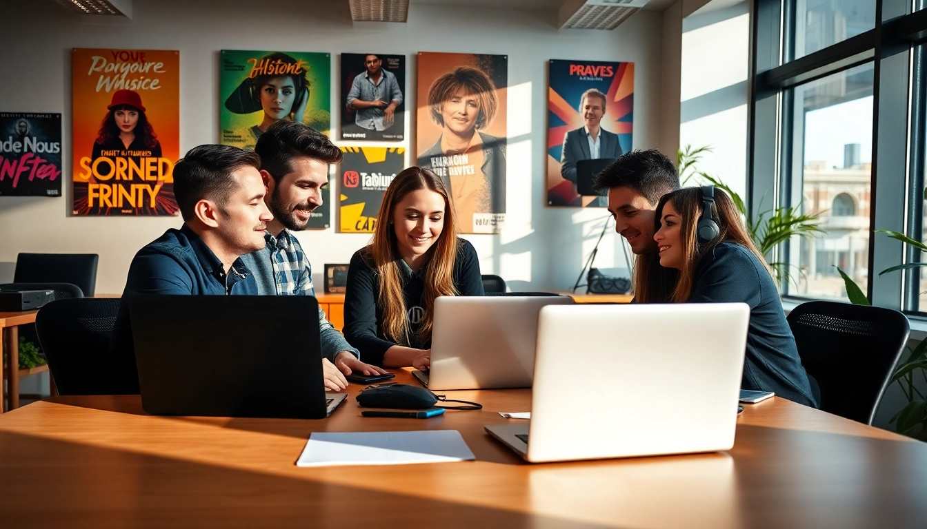Showcasing the best music pr company team collaborating effectively in a vibrant office.