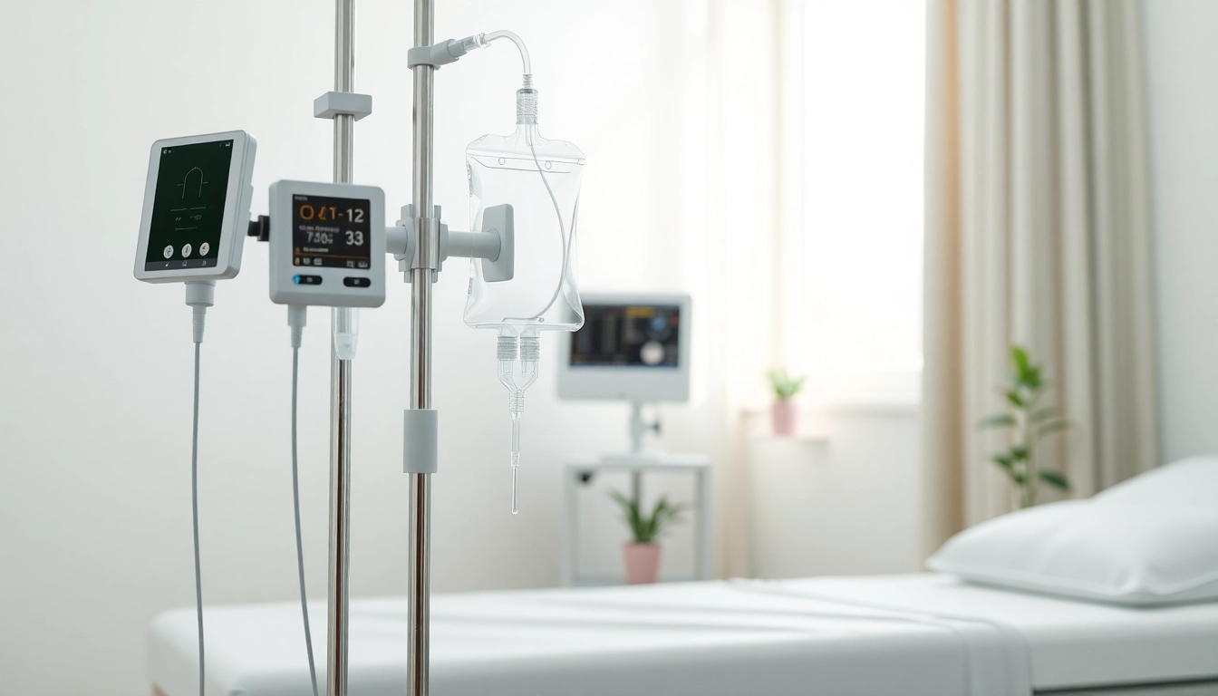 Nad infusion setup in a calming treatment room highlighting health and wellness.