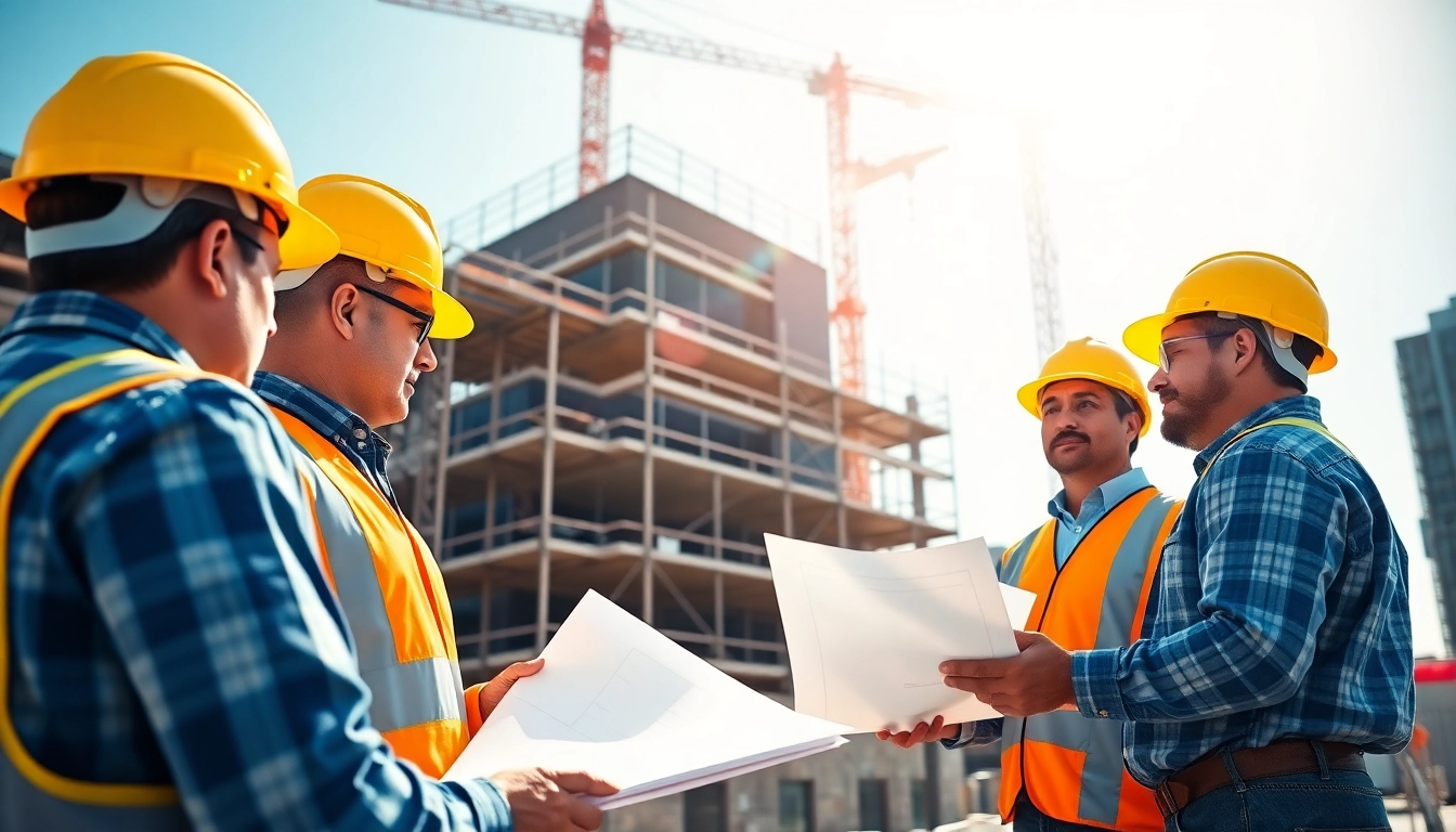 Team of contractors collaborating at a New Jersey Commercial General Contractor construction site.