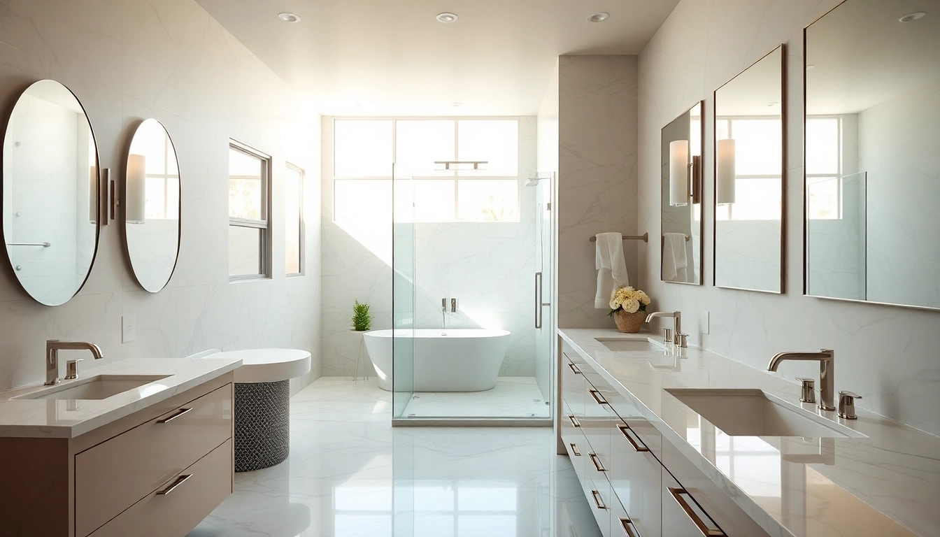 Modern bathroom remodeling Palm Springs with elegant design and natural light creating an inviting atmosphere.