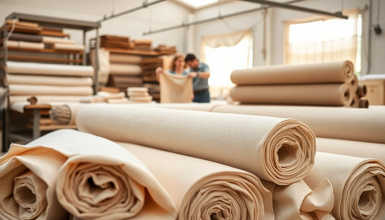 Verken ongebleekt katoen in een levendige textielwerkplaats met verschillende stoffen.