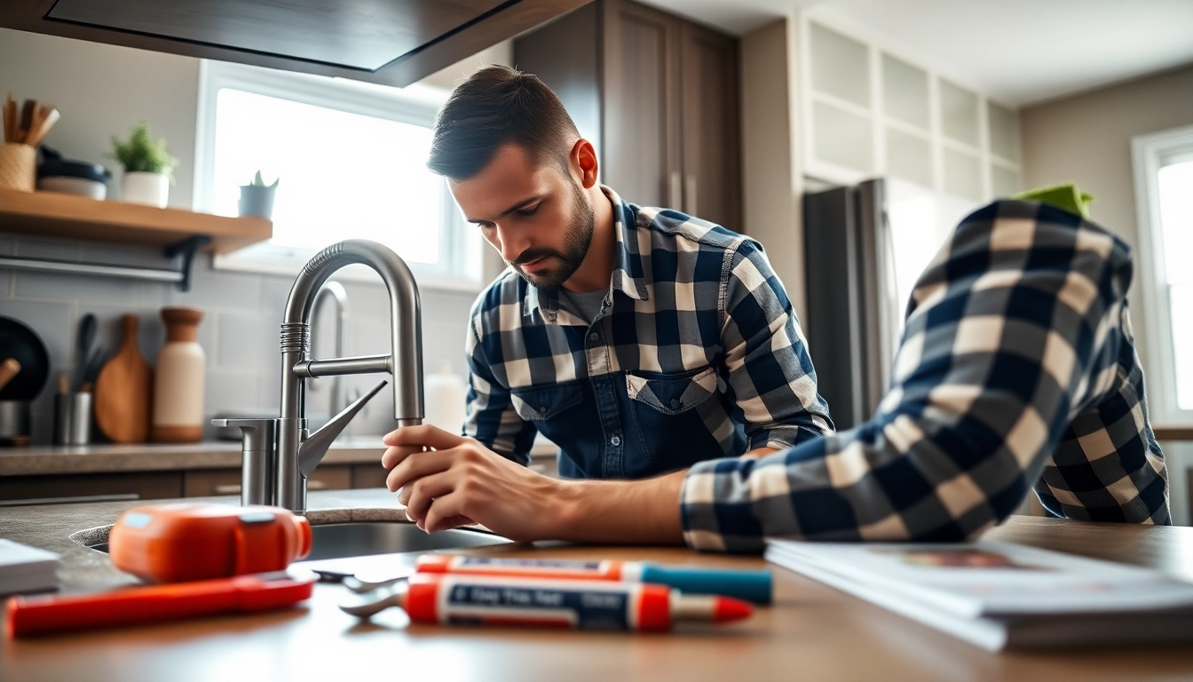 Skilled plumbers knightdale fixing pipes in a bright, modern kitchen environment.