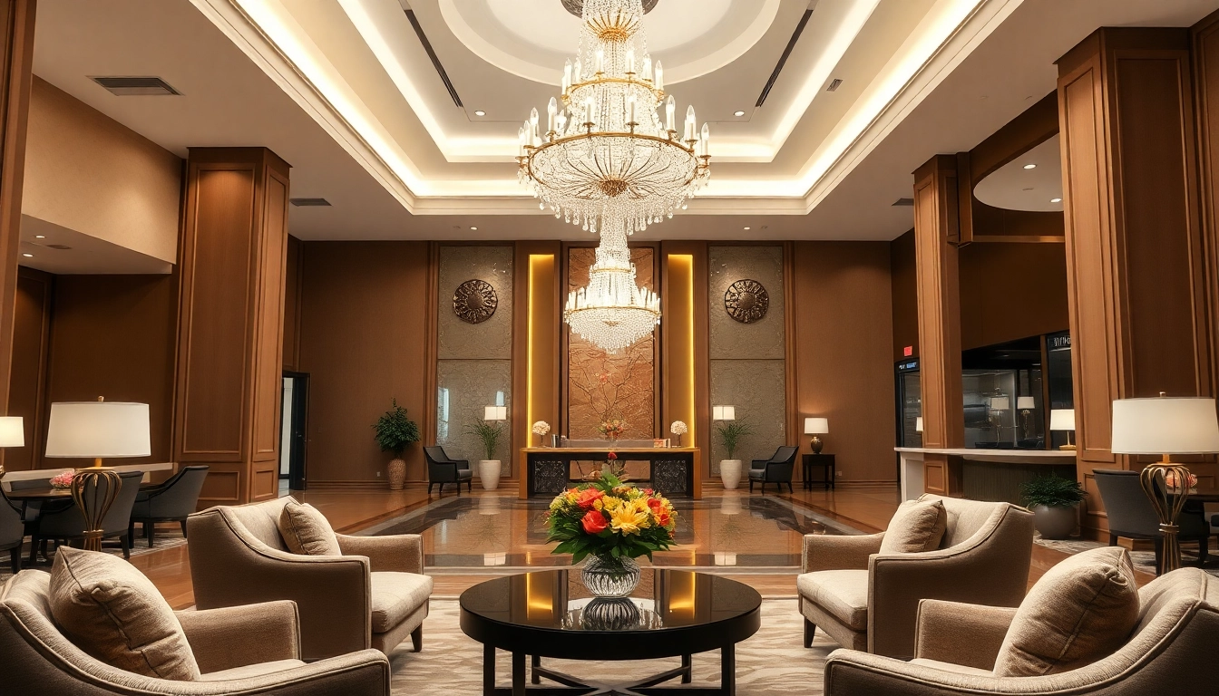 A hotel lobby showcasing elegant furnishings and a welcoming atmosphere filled with luxurious details.