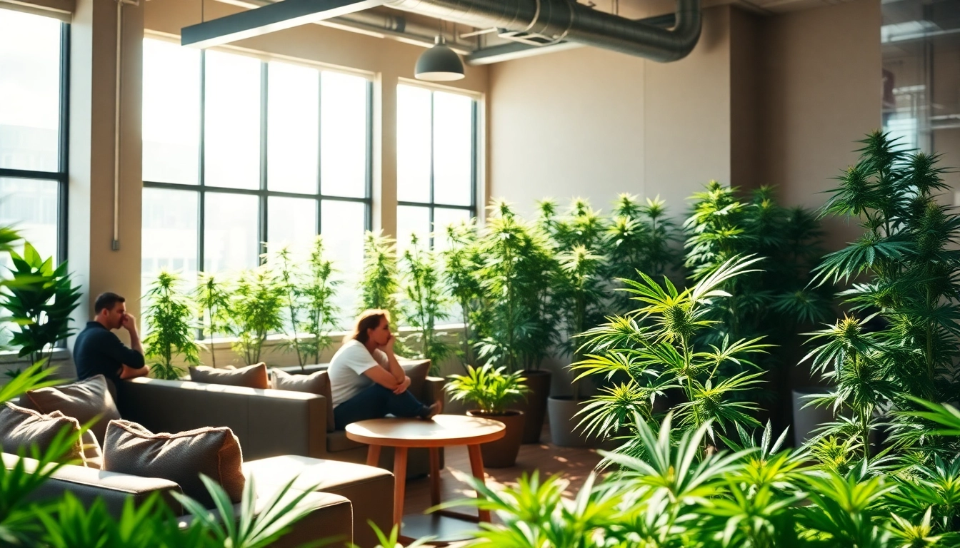 Join the vibrant atmosphere at https://cannabisbcn.com with a lively cannabis club interior.