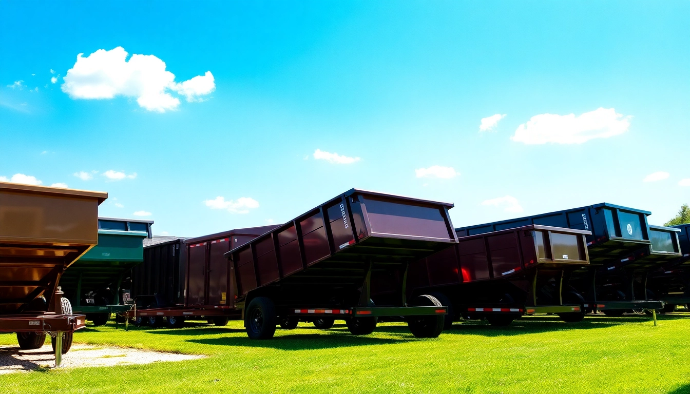Discover a variety of dumpster trailers for sale, showcasing their features in a bright outdoor setting.
