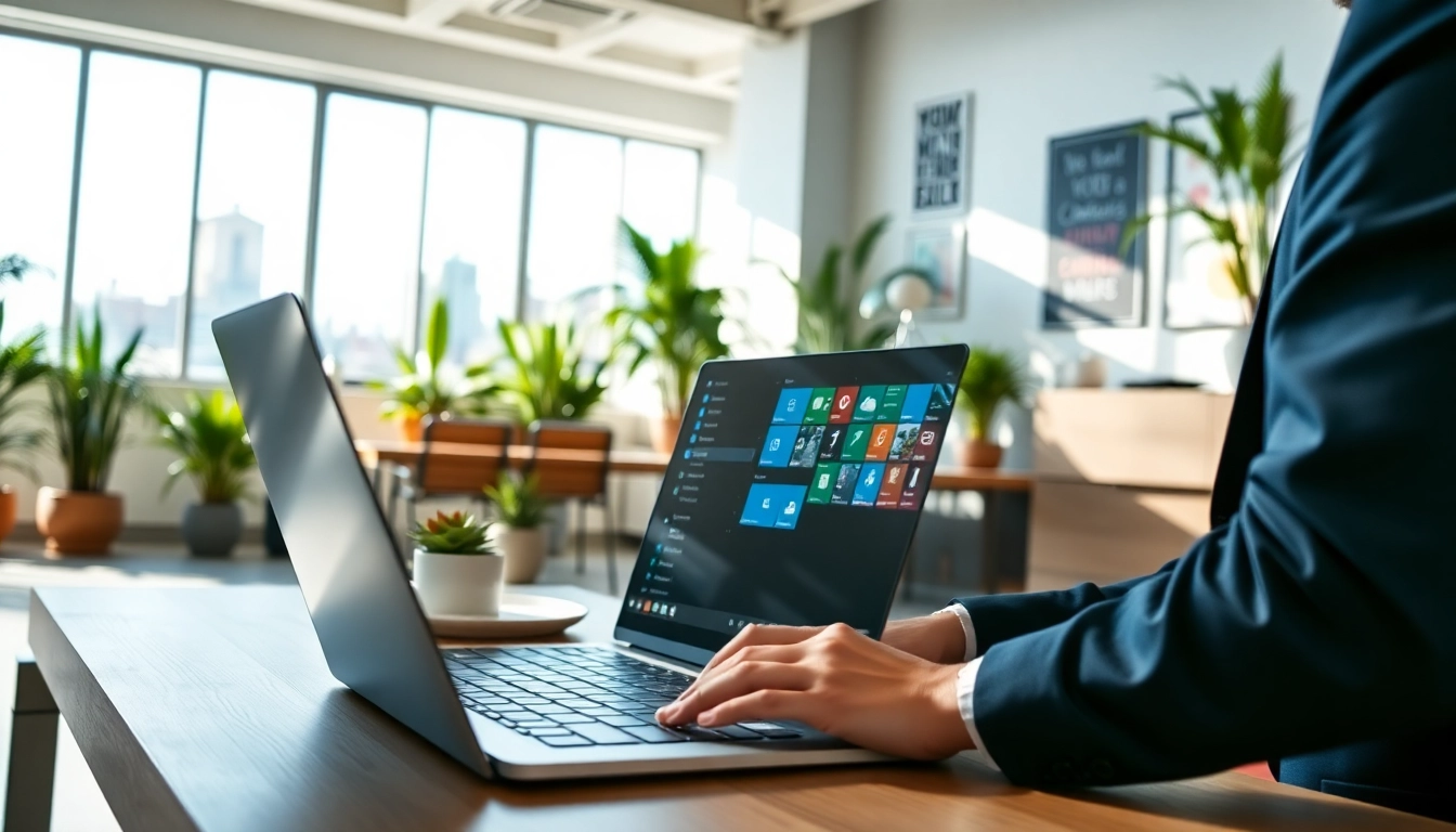 Arbeiten mit Microsoft Windows in einem modernen Büro mit Produktivität und Technologie.