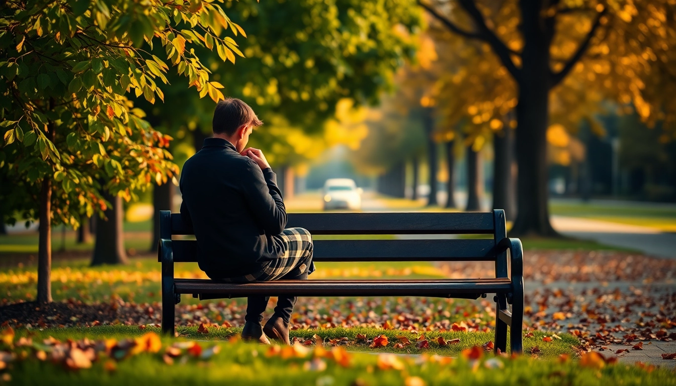 Person reflecting on deep emotions after a relationship breakup in a serene park.