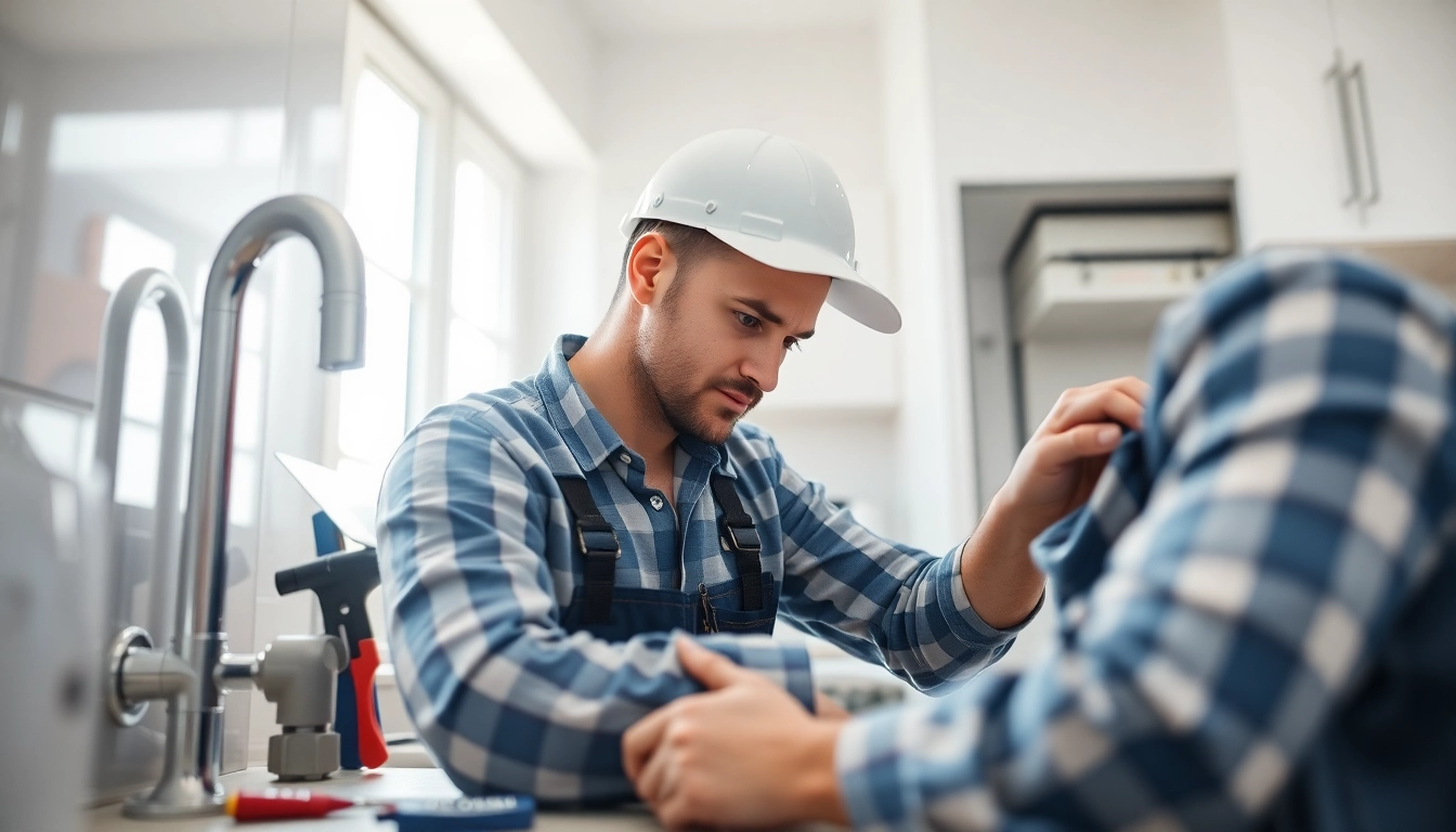 Plumbers in bristol, professional plumber fixing pipes in a bright, modern kitchen.