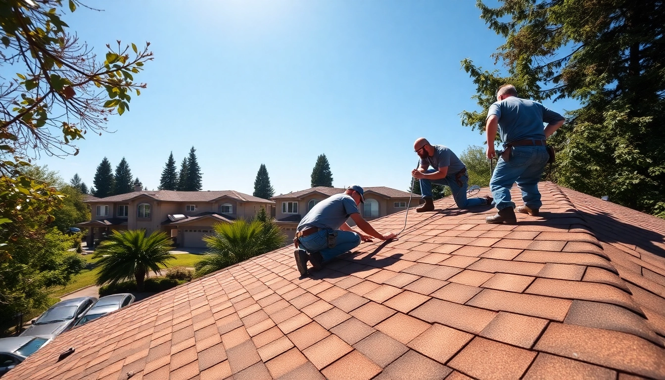 Roofing Replacement Tigard Oregon - Professional roofers replacing a roof in a sunny residential setting.