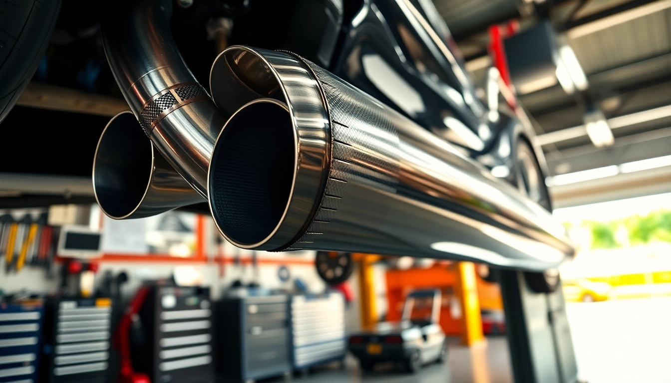 Inspecting a midpipe in a modern automotive workshop highlighting durability and design.