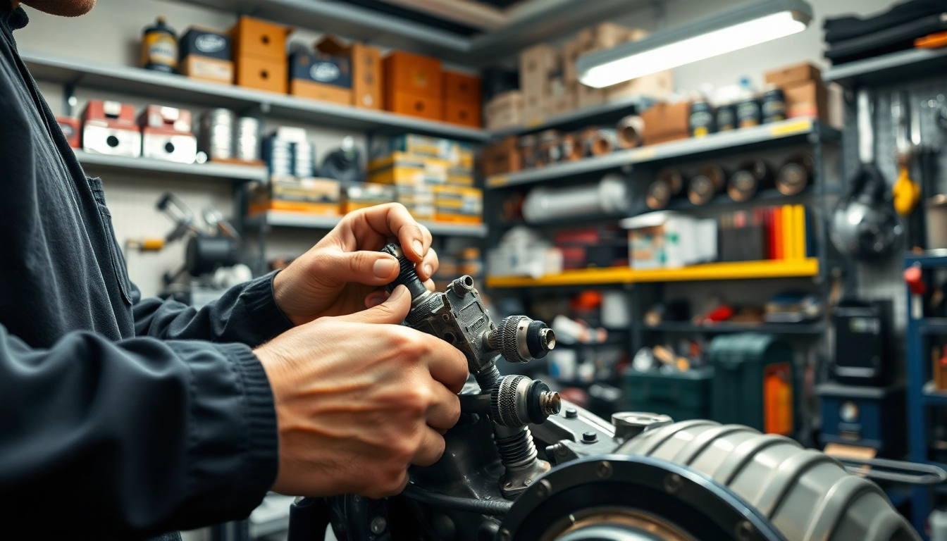 Mechanic assembling Jerr Dan Parts with attention to detail in a bright, organized workshop.