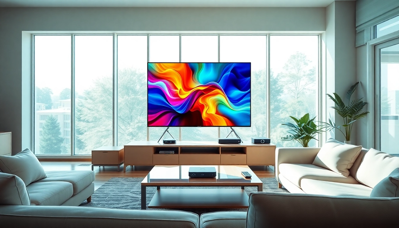 Abonnement iptv spectaculairement présenté dans un salon moderne avec une télévision HD.