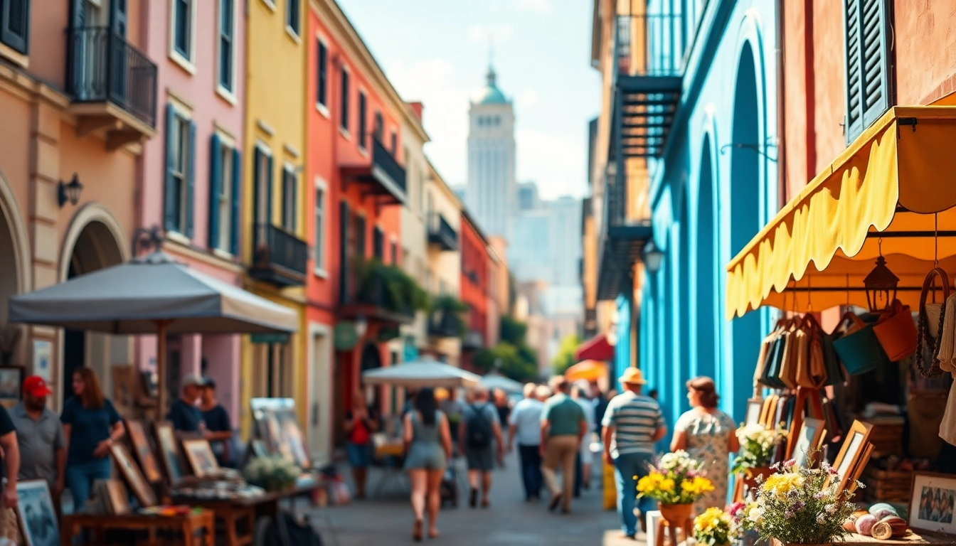 Artisan selling crafts in vibrant Charleston SC. street scene with historic architecture.