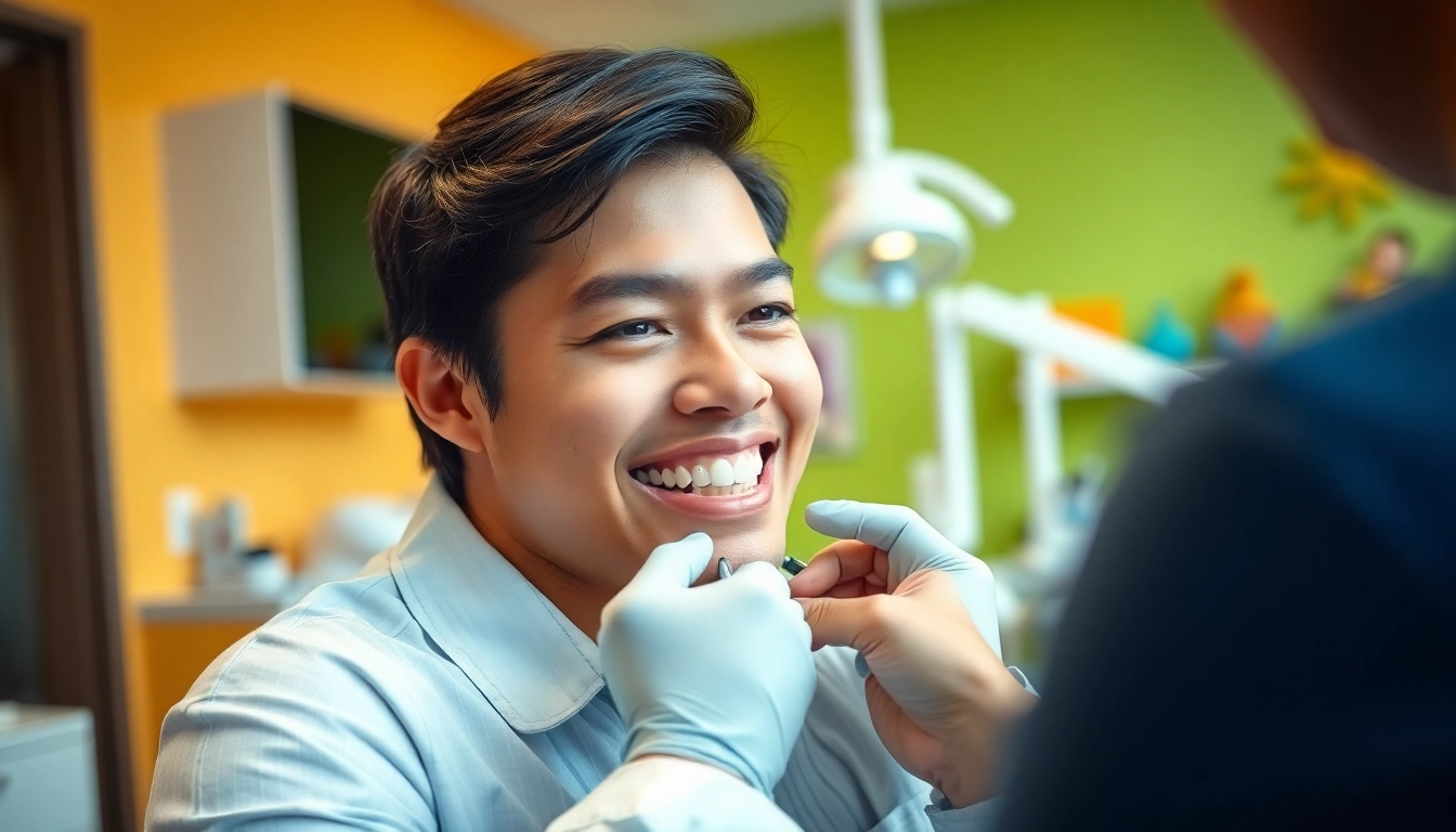 Adjusting braces Myrtle Beach for a happy teenager in a professional setting.