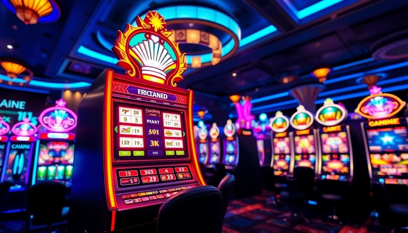 Interacción con la máquina tragamonedas de lujo12 en un entorno de casino vibrante.