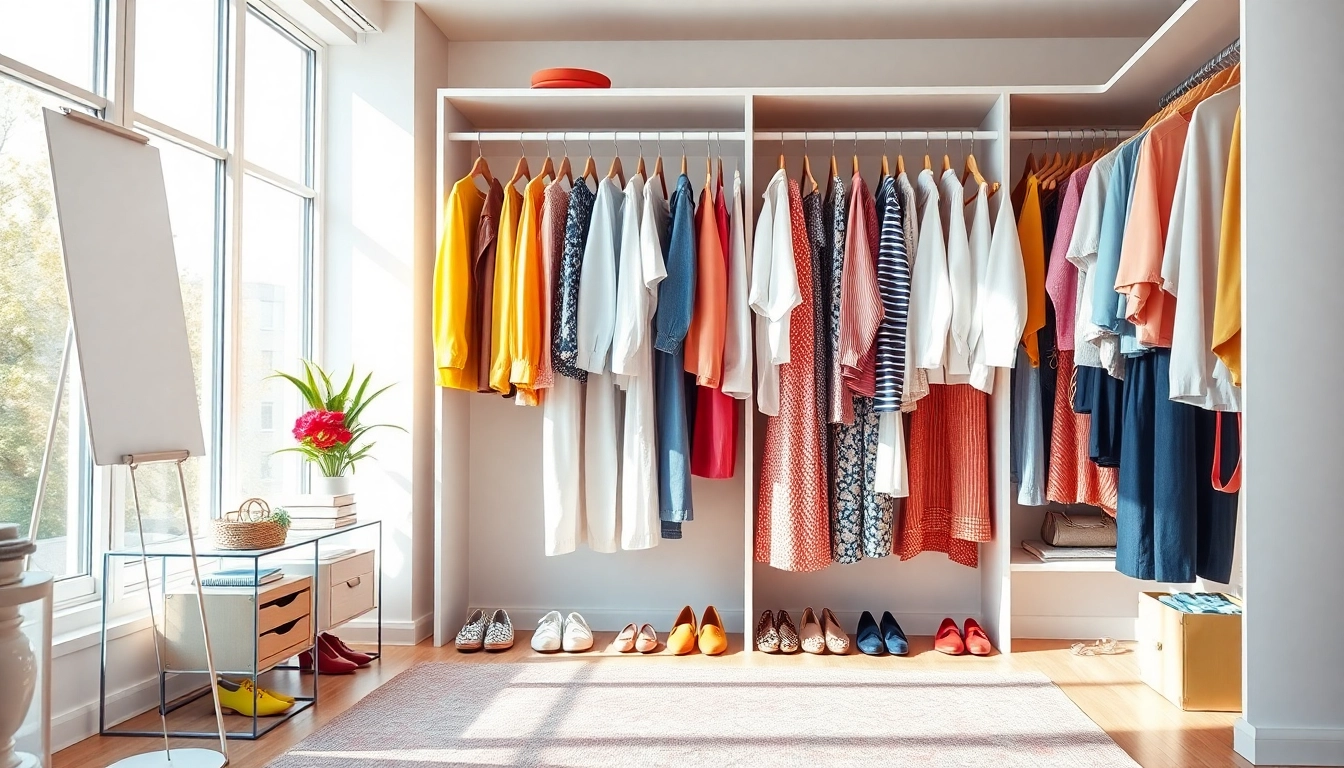 Organize your digital closet with stylish outfits and vibrant accessories in a bright setting.
